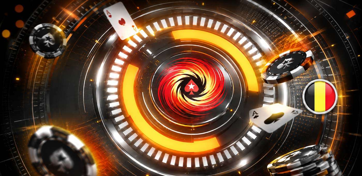 PokerStars Spin & Go Max wheel with poker chips, cards and Belgian flag