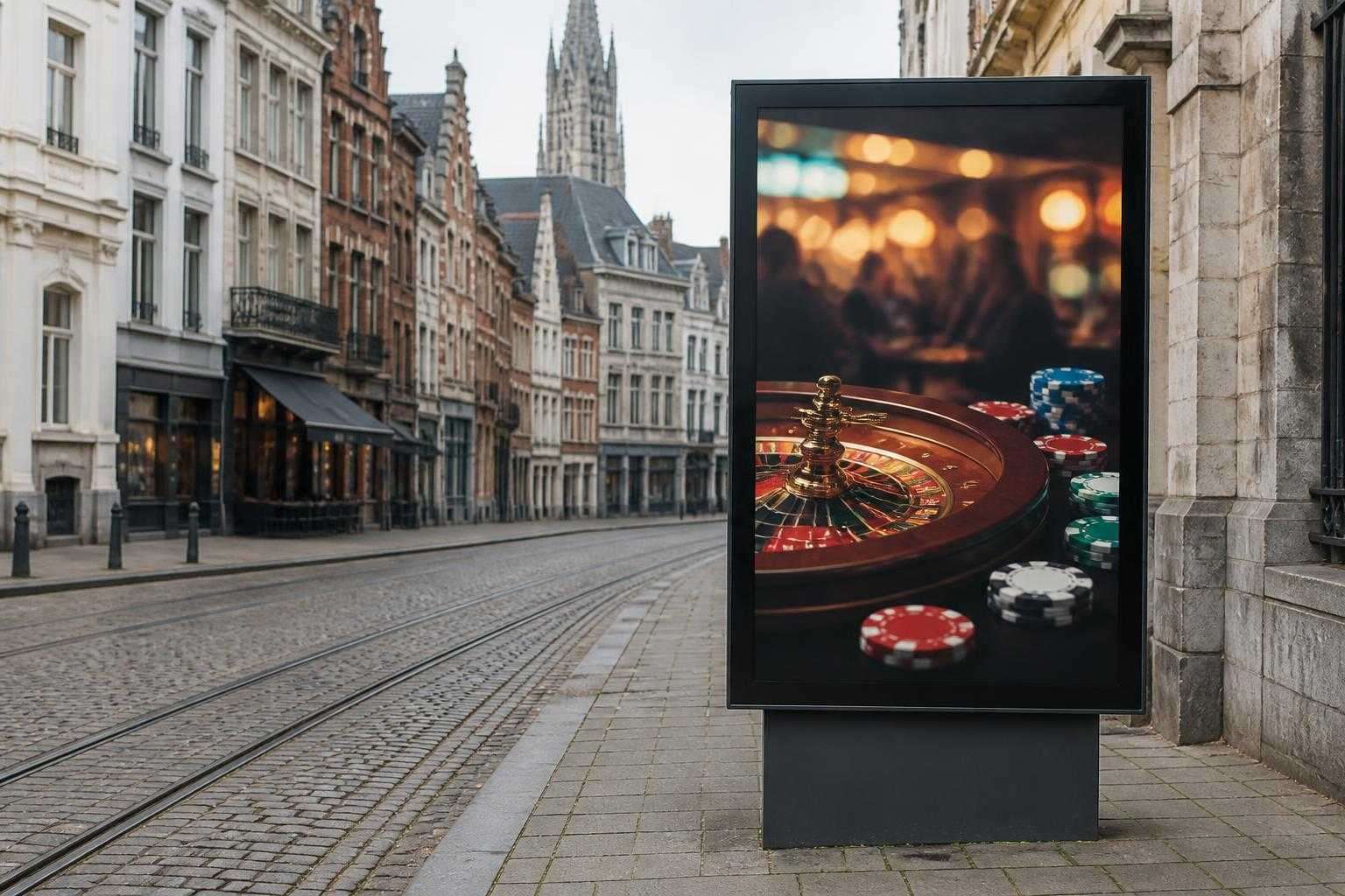 Editorial illustration of Belgian gambling advertising compliance