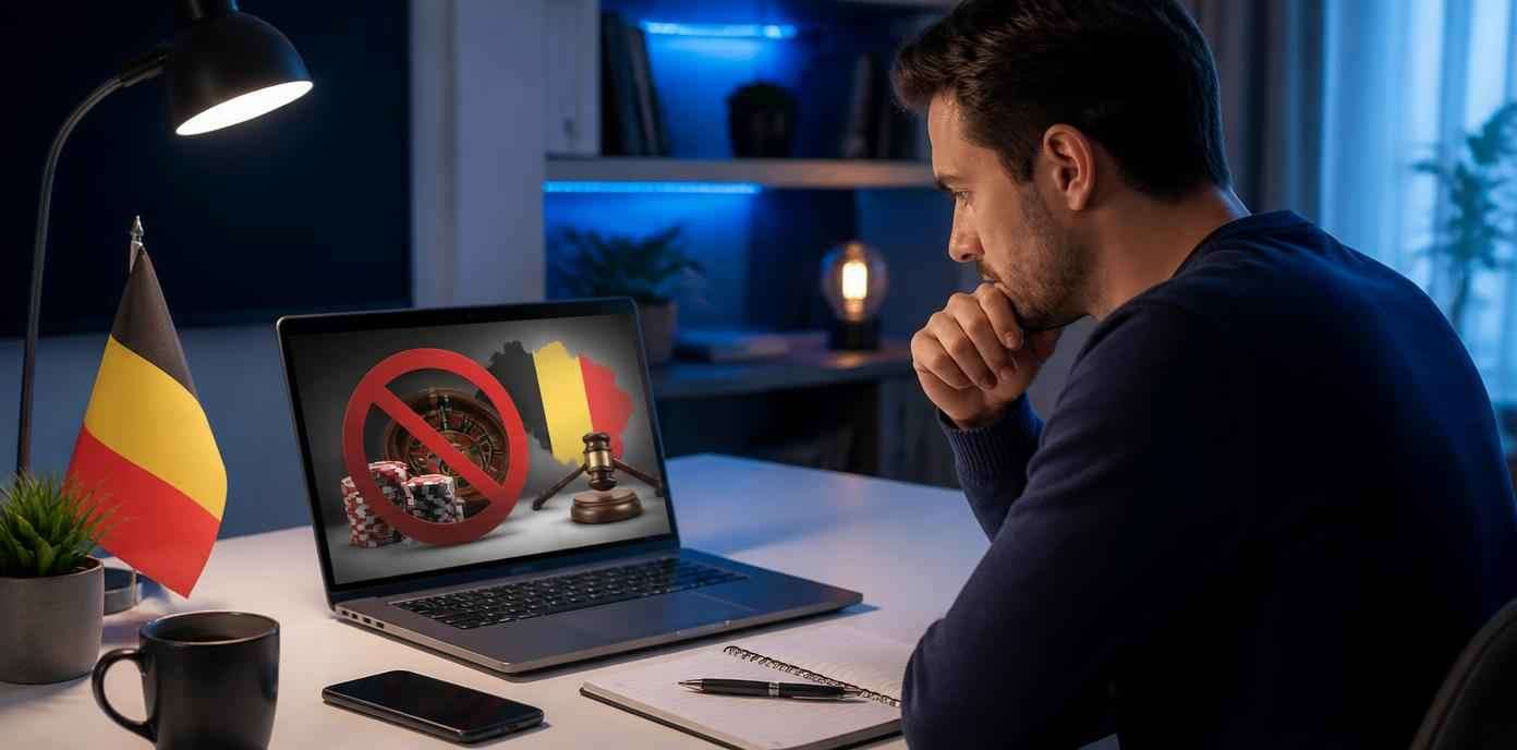 Joueur belge vérifiant en ligne des informations sur la sécurité des jeux d’argent